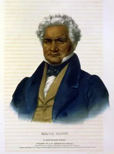 Cherokee Prints: Cherokee Tribe. Major Ridge, a Cherokee chief. Hand-colored lithograph. 1838
