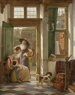 Worker Prints: A Cherry Vendor at the Door, by Abraham van Strij, 1816, Belgian painting, oil on panel