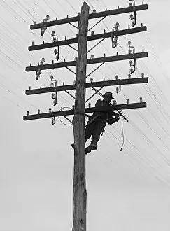 Dangerous Prints: Chesapeake and Potomac Telephone Company lineman at work in 1929