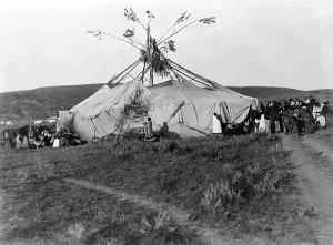 Oklahoma Prints: Cheyenne Sun dance in progress. Oklahoma Photo by Edward Curtis c1910