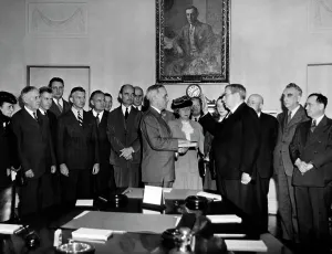 Us Government Prints: Chief Justice Harlan F. Stone administering the oath of office to Harry S