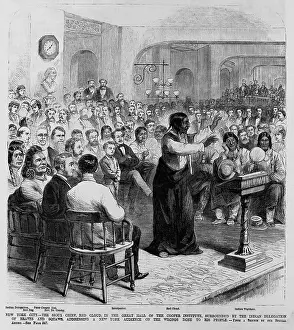 Meeting Prints: Chief Red Cloud, Oglala division of Lakota, Sioux, speaking at Cooper Union, NYC, in 1870