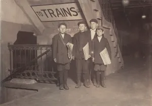 Subway Prints: Child labor, boys selling newspapers by subway