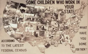 Images Dated 27th June 2008: Child labor, exhibit panel, collage of children working in the United States