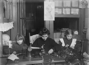 Sewing Prints: Child labor, making garters for Liberty Garter works