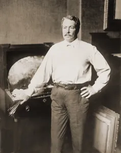 Studios Prints: Childe Hassam (1859-1935), American impressionist painter in his studio, ca. 1910