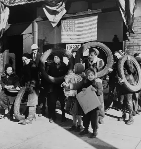 Metals Prints: Children bringing scrap to the block Office of Civilian Defense headquarters