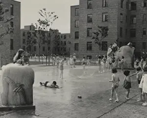 Chicago Prints: Children playing in courtyard fountains of the Jane Addams Homes housing project