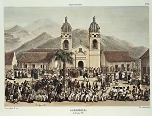Litography Prints: Chile (1836). Andacollo. Procession in St