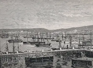 Port Prints: Chile (1844). Valparaso. The harbour and the city from the unloading dock