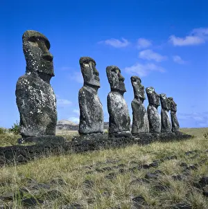 Square Prints: CHILE. VALPARAISO. Moai statues of Ahu Akivi temple