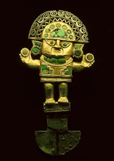 Jewels Prints: Chimu Tumi. 1100-1440. Gold and turquoise ceremonial knife