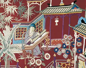 China Prints: CHINA. Manila shawl (19th c.). Detail with musical scene