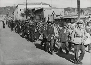 Young Men Prints: Chinese Civil War 1946-1949. Chinese students evacuate the city during the Battle of Kalgan