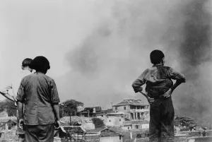 Explosions Prints: Three Chinese civilians in Chungking witness a Japanese air-raid