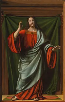 Andrea Prints: CHRIST BLESSING, by Andrea Solario, 1490-1524, Italian Renaissance painting, oil on wood