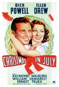 Drew Prints: CHRISTMAS IN JULY, l-r: Dick Powell, Ellen Drew on poster art, 1940
