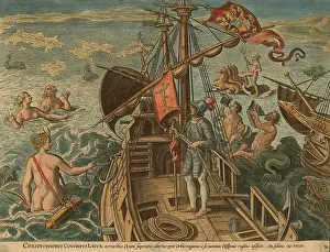 Columbus Prints: Christopher Columbus stands on a ships deck