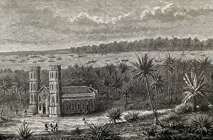 Seaside Prints: Church and harbour of the Gulf of Benin in 1882