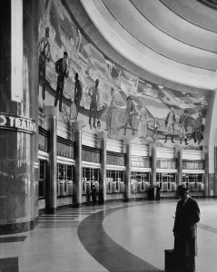 Cincinnati Prints: Cincinnati Union Terminal, mural and ticket booths