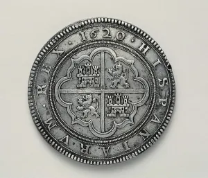 Philately Prints: Cincuentn or fifty reales coin minted in Segovia in times of Philip III (1620)