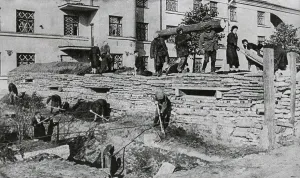 Digging Prints: Citizens of Leningrad erecting trenches and shelters against German bombardment