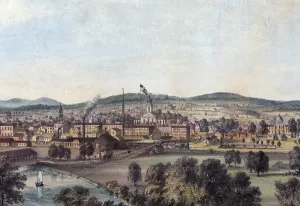 Skyline Prints: City of Concord, N.H (State House at center). hand-colored lithograph, 1851-1855