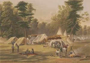 Rebel Prints: US Civil War, 1861-1865. Confederate camp with soldiers relax, play cards, cook, and read