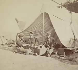 Bottle Prints: US Civil War, 1862. Three enlisted men of the 22nd New York State Militia near Harpers Ferry