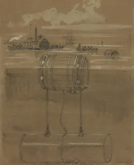 Drawing Prints: US Civil War. Alfred R. Waud drawing of infernal machines discovered in the Potomac River in July 1861