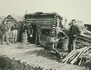 Pots Prints: US Civil War, April 1864. Union soldiers in front of the company kitchen