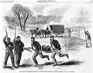 Images Dated 20th June 2008: The Civil War. The Army telegraph - setting up the wire during the battle of Fredericksburg