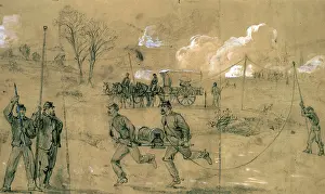 Images Dated 20th June 2008: The Civil War. The Army telegraph - setting up the wire during the battle of Fredericksburg