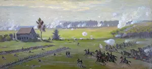 Charging Prints: The Civil War. The battle of Gettysburg. Oil painting by Edwin Forbes. 1870-1890