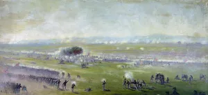 The Civil War. The battle of Gettysburg, Picketts charge. Oil painting by Edwin Forbes. 1870-1890