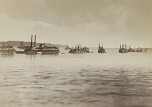 Warships Prints: US Civil War. Convoy of the Union Mississippi River Fleet at Mound City, Illinois, 1863