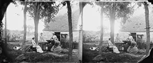 Stereo Photo Prints: The Civil War, family group before the house in which Confederate General Charles S
