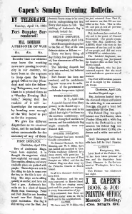 Secession Prints: The Civil War, Fort Sumpter surrendered! Newspaper headline announcing the beginning of the Civil War