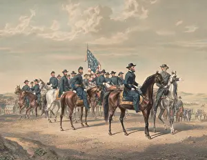 Robert E Prints: US Civil War. General Lee and Grant with their staffs