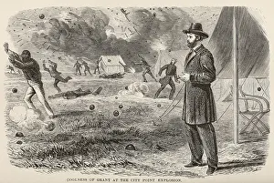 African Americans Prints: US Civil War. General Ulysses Grant at the City Point Explosion when a Confederate saboteur's time bomb killed 58