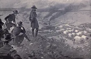 Union Army Prints: US Civil War. General Ulysses Grant and five of his staff observing the Union Army cross the James River at Deep Bottom