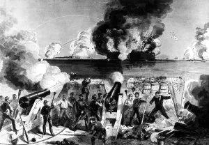 Bombed Prints: CIVIL WAR--Illustration of Fort Sumter in the harbor of Charleston