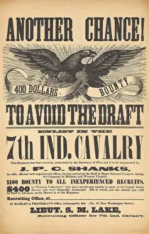 Armies Prints: US Civil War recruiting poster for the 7th Indiana Cavalry offers enlistment as a way to order the 1863 Union military
