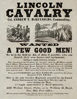 Illustration Prints: US Civil War recruiting poster for the Lincoln Calvary