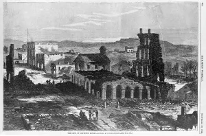 Massacre Prints: The Civil War, The ruins of buildings in Lawrence