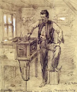 Images Dated 20th June 2008: The Civil War. Signal Telegraph Machine and operator - Fredericksburg