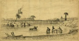 Images Dated 3rd August 2010: The Civil War. Soldiers on horseback crossing a river near the Orange and Alexandria railroad bridge