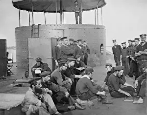 Relaxing Prints: US Civil War. The USS Monitor, the Union ironclad gunboat after the Battle of Hampton Roads