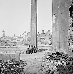 Charleston Prints: The Civil War, view of ruined buildings through porch of the Circular Church