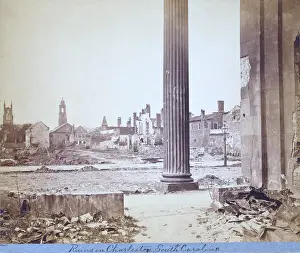 Charleston Prints: The Civil War, view of ruined buildings through porch of the Circular Church